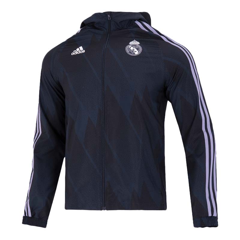 Adidas阿迪达斯足球夹克男装三条纹连帽运动服外套HD1334