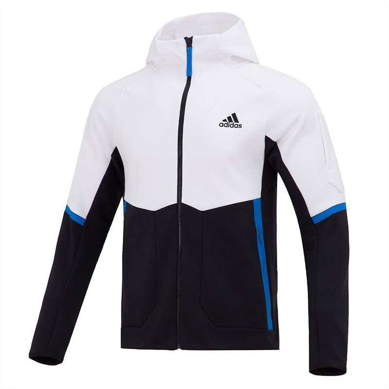 Adidas阿迪达斯男装白黑外套连帽运动服夹克HC5490