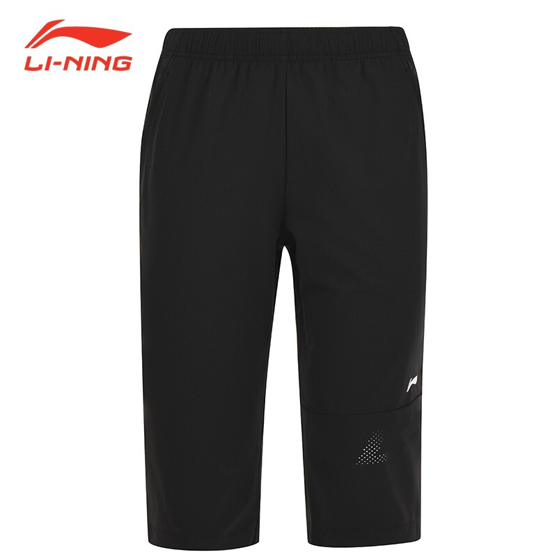 李宁（LI-NING）七分运动裤基础舒适百搭透气吸湿轻薄  黑色/深海军蓝 AKQS399-1-2