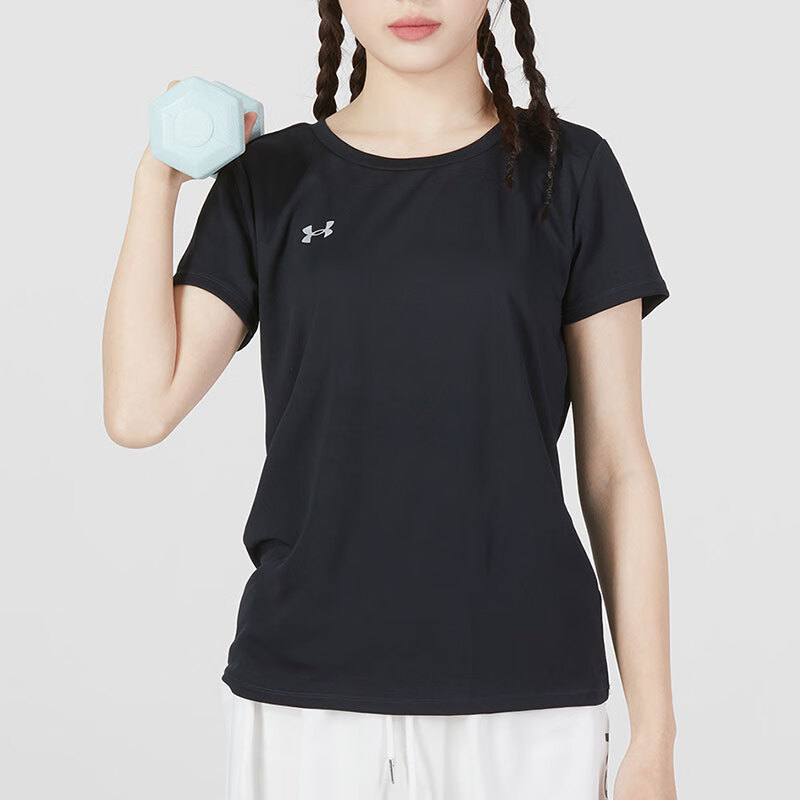 安德玛女装上衣2023夏季新款健身运动训练干爽跑步快干圆领透气短袖T恤 23500508-001