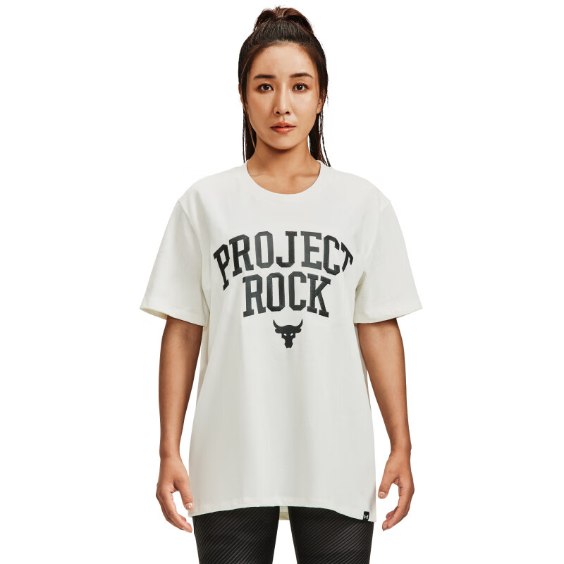 安德玛Project Rock强森女子训练运动短袖T恤1377449-130