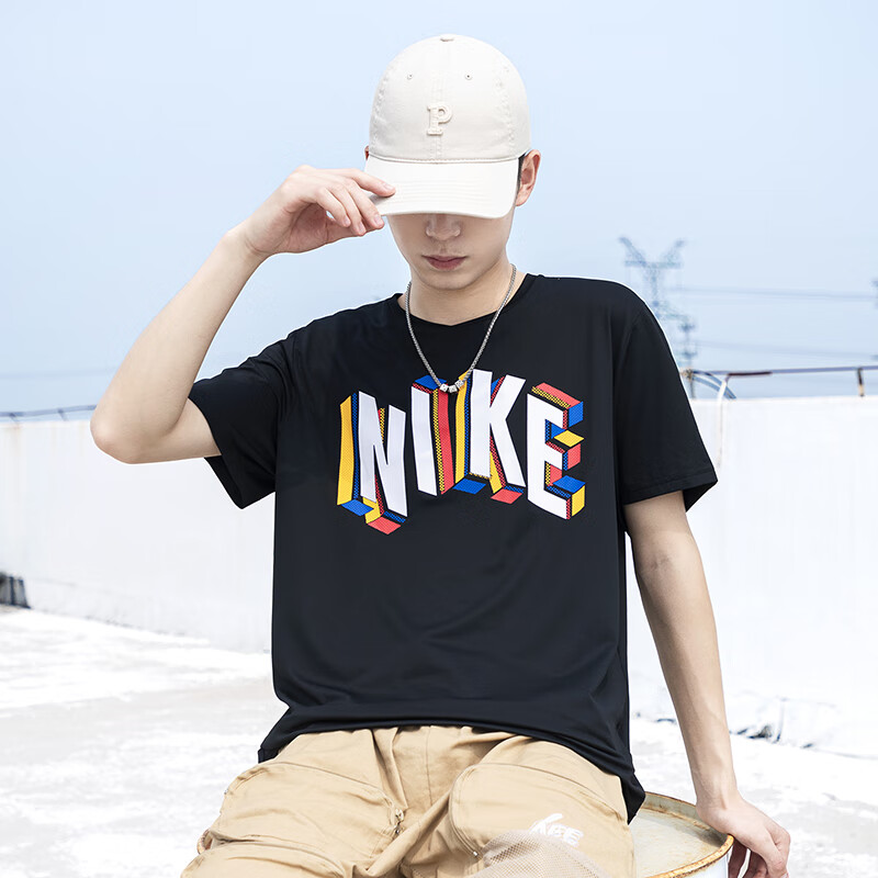 耐克耐克男短袖运动上衣时尚logo针织休闲宽松透气T恤 DM6667-011