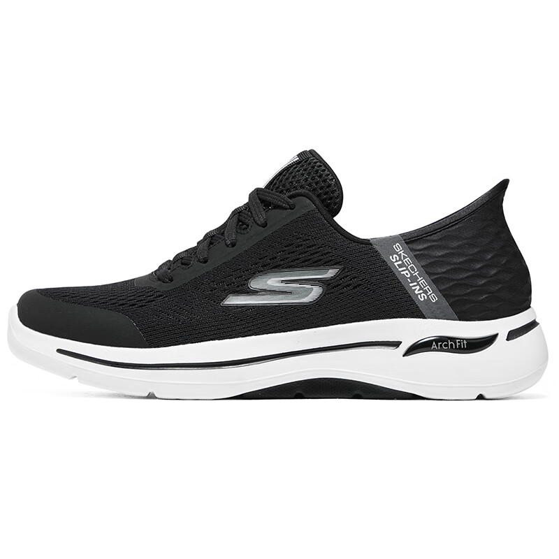 斯凯奇Skechers男鞋秋冬2024新款一脚蹬穿脱休闲鞋舒适轻便健步鞋厚底耐磨运动鞋 216258-BLK