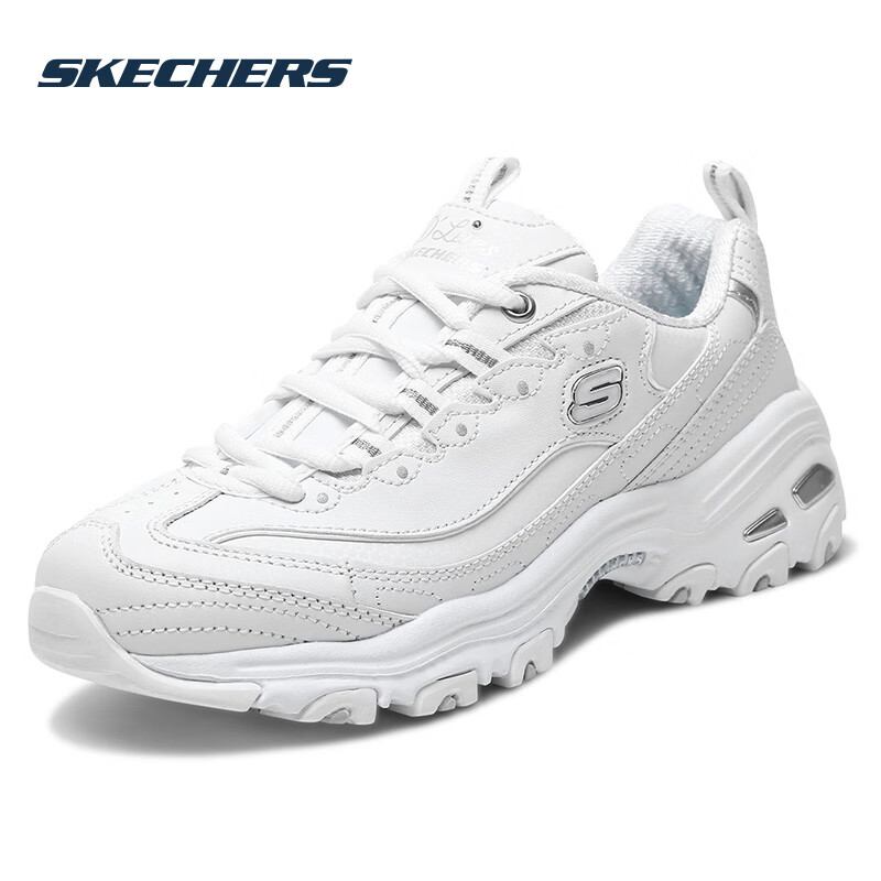 斯凯奇Skechers女鞋秋季2024新款厚底增高老爹鞋皮面小白熊猫鞋运动鞋休闲小白鞋 11931-WSL