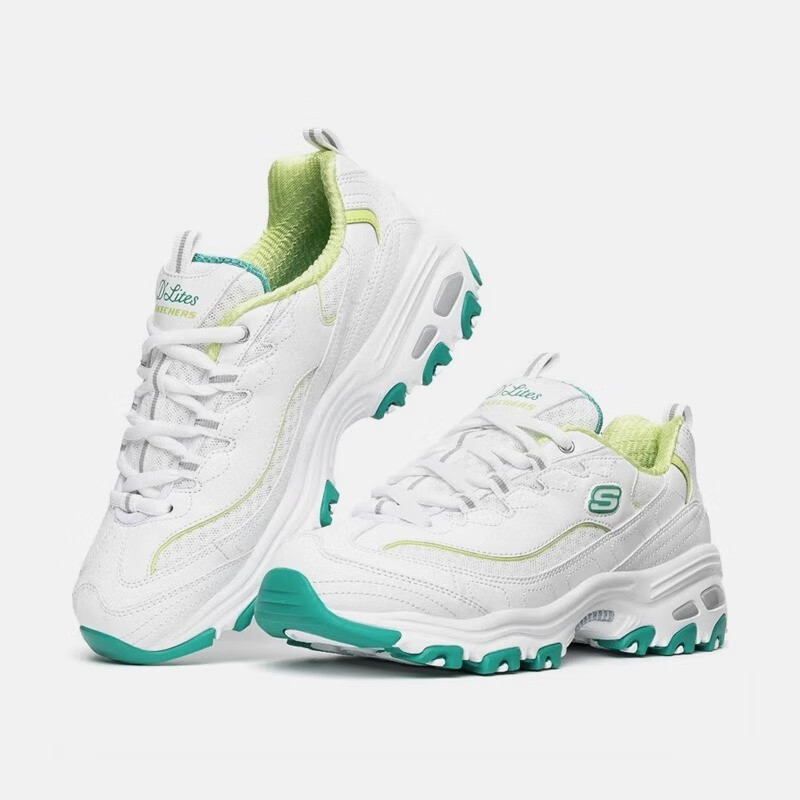 斯凯奇Skechers女款D'LITES老爹鞋透气缓震厚底运动休闲鞋 99999863-WGR