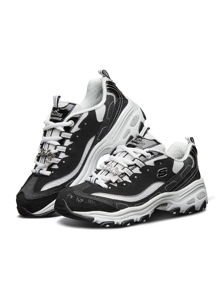 斯凯奇Skechers经典复古钻石熊猫鞋休闲鞋女士厚底增高小白鞋 12241-BKW
