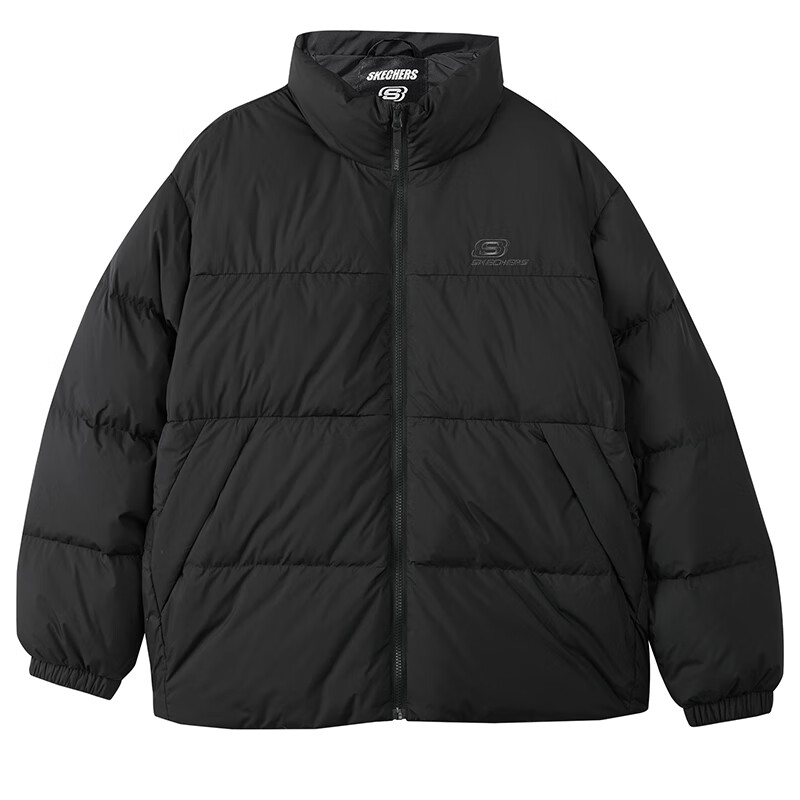 斯凯奇Skechers 2024冬季新款羽绒服 男女同款情侣拼色立领保暖外套 L423U106-0018