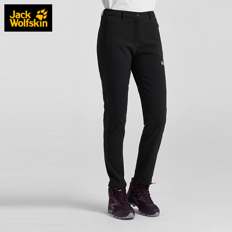 Jack Wolfskin狼爪长裤女裤秋冬款户外运动裤刺绣logo保暖舒适加绒裤 5519183-6000 黑色